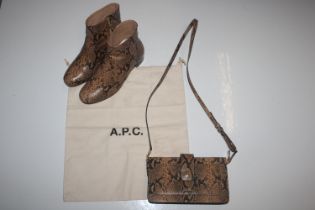 An A P C snake skin ensemble of ankle boots and a