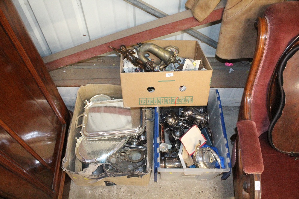 Three boxes of various silver plated and metalware