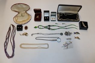 A box of various jewellery to include Mikimoto cul