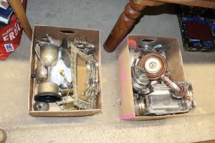 Two boxes of various silver plated and metalware