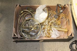 A box of various light fittings some with glass pr