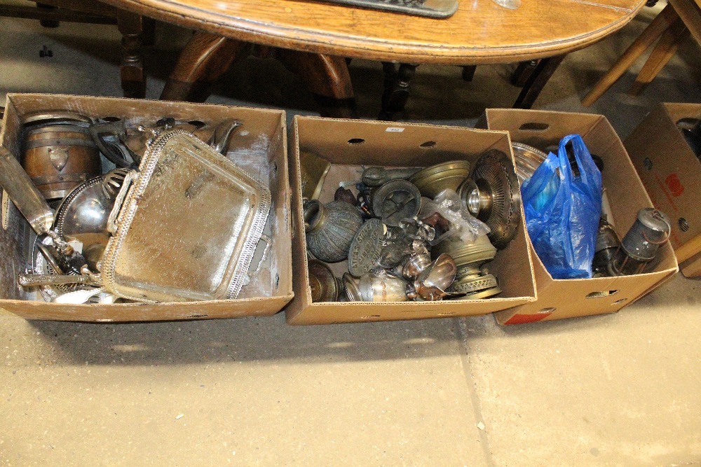 Three boxes of various silver plated and metalware