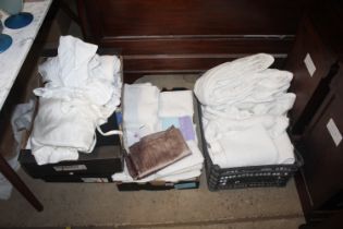 Four boxes of various domestic linens to include s