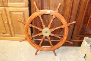 A wooden ships wheel