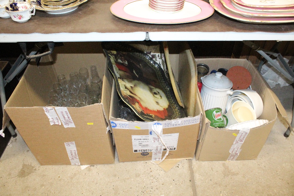 Three boxes of various kitchenalia