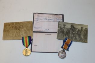 WWI BWM & Victory medals with group photo to DVR J Thompson RFA