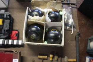 A set of four Hemselite standard grip bowling wood