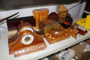 A collection of various wooden items including man