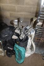 A Ram golf bag; a Mizuno golf bag and contents of