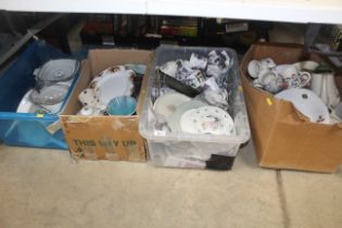 Four boxes of various decorative china, dinnerware