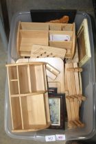 A box of various wooden items to include stationer