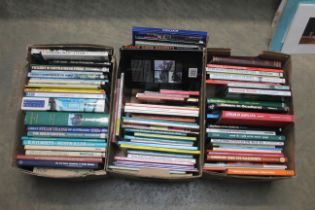 Three boxes of various books relating to railways,