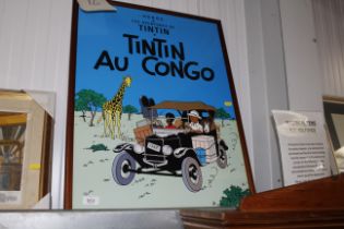 A framed picture of 'The Adventures of Tintin - Tintin au Congo'