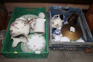 Two plastic crates of various miscellaneous china