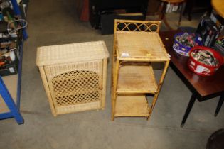 A small wicker three tier cabinet and a small bamb