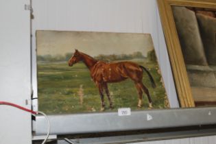 An unframed oil study of a horse in a field, AF