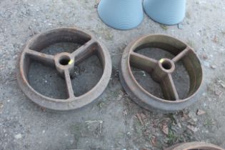 A set of four three spoke shepherds hut wheels