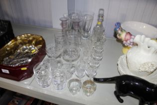 A collection of table glassware including a pair o