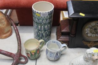 Janet Laird (Janet Parker-Liard) pottery vase and two Janet Liard pottery mugs