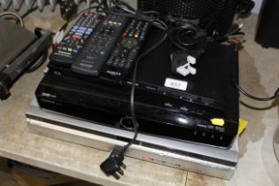 A Sony DVD recorder, a Humax Freeview Plus HD box