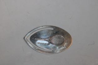 A Millennium silver book mark with embossed tennis