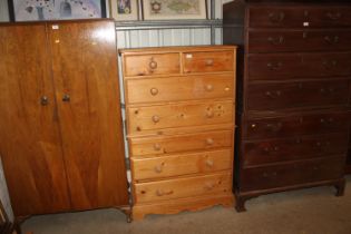 A pine chest on chest, upper section fitted two sh