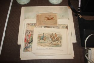 A collection of unframed prints, four relating to