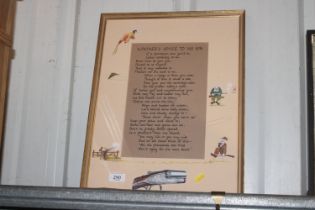 A novelty framed and glazed text 'A Father's Advic