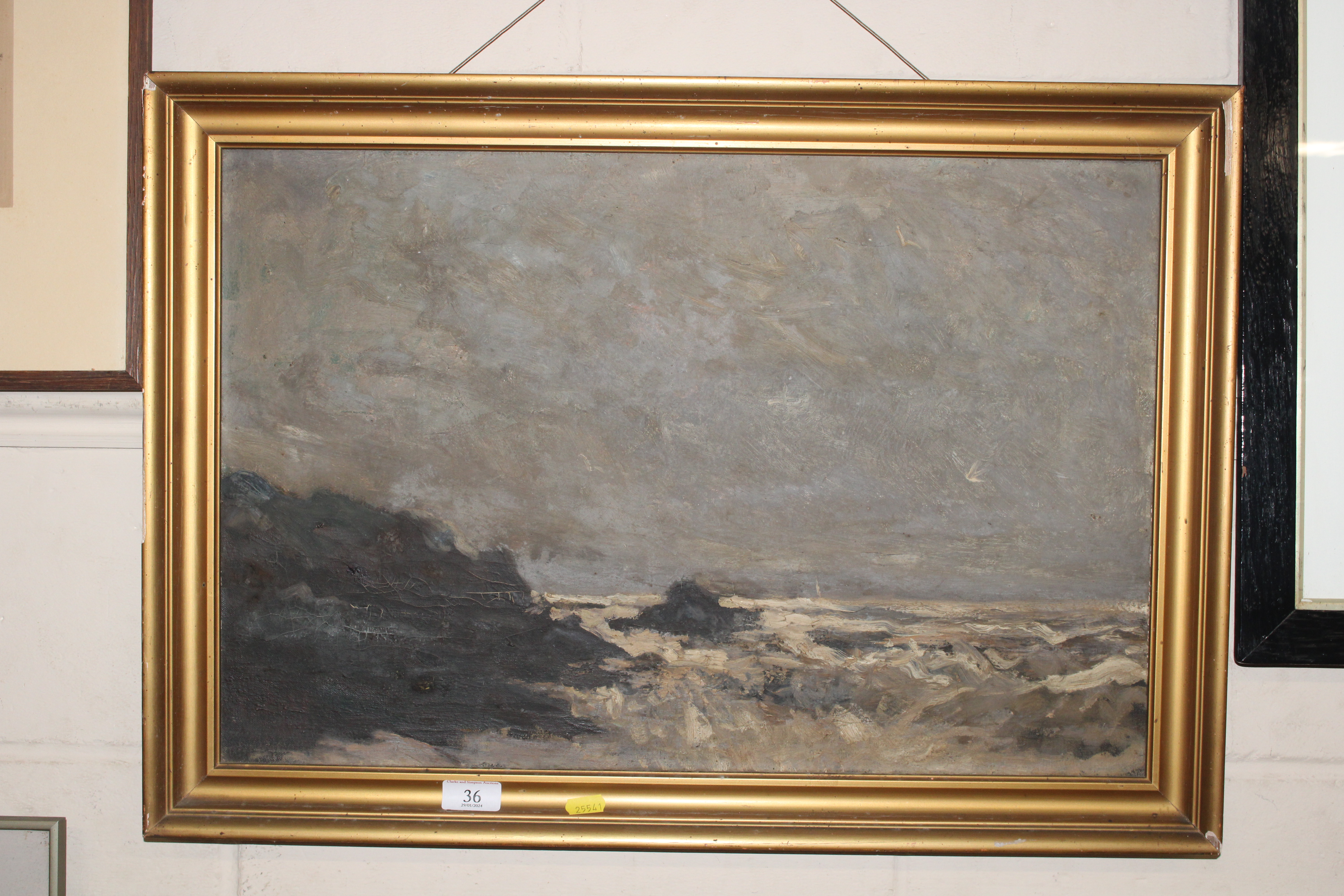 A gilt framed oil on canvas study of a seascape