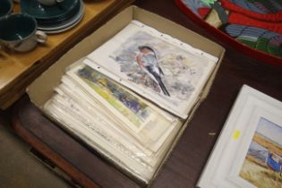 A box containing various unframed watercolours inc