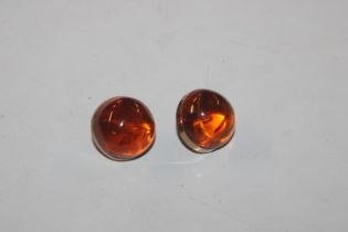 A pair of 9ct gold amber set ear-rings