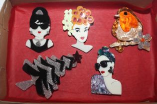 Five Art Deco style brooches