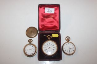 A boxed Mason & Co, jewellers of London gold plated pocket watch AF and two other gold plated pocket