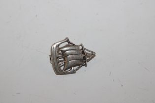 A sterling silver Viking ship brooch