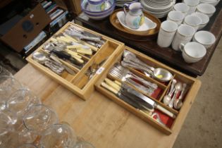 Two cutlery trays and contents of various silver p