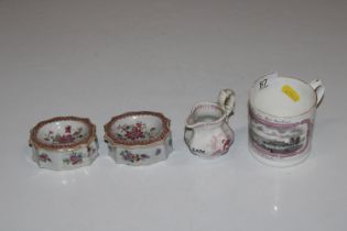 A pair of Oriental style floral decorated salts; a