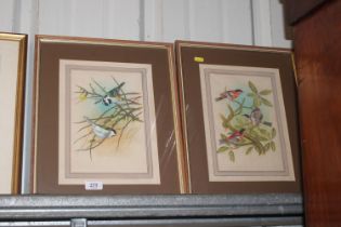 A pair of Oriental bird paintings on silk