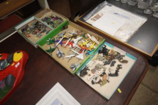 Three trays of various toys to include Matchbox di