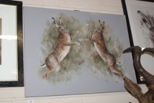 John Ryan, acrylic study "Boxing Hares"