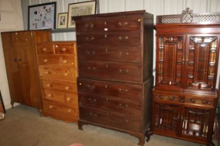 A 19th Century mahogany chest on chest, upper section fitted four graduated drawers, lower section