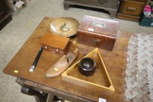 A walnut workbox and various other woodenware