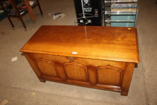 A Titchmarsh and Goodwin oak coffer with fall front with original invoice