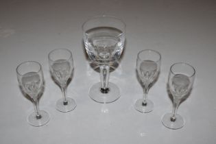 Stephen Rickard, 1980 etched glass goblet and four