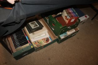 Five boxes containing various books and prints