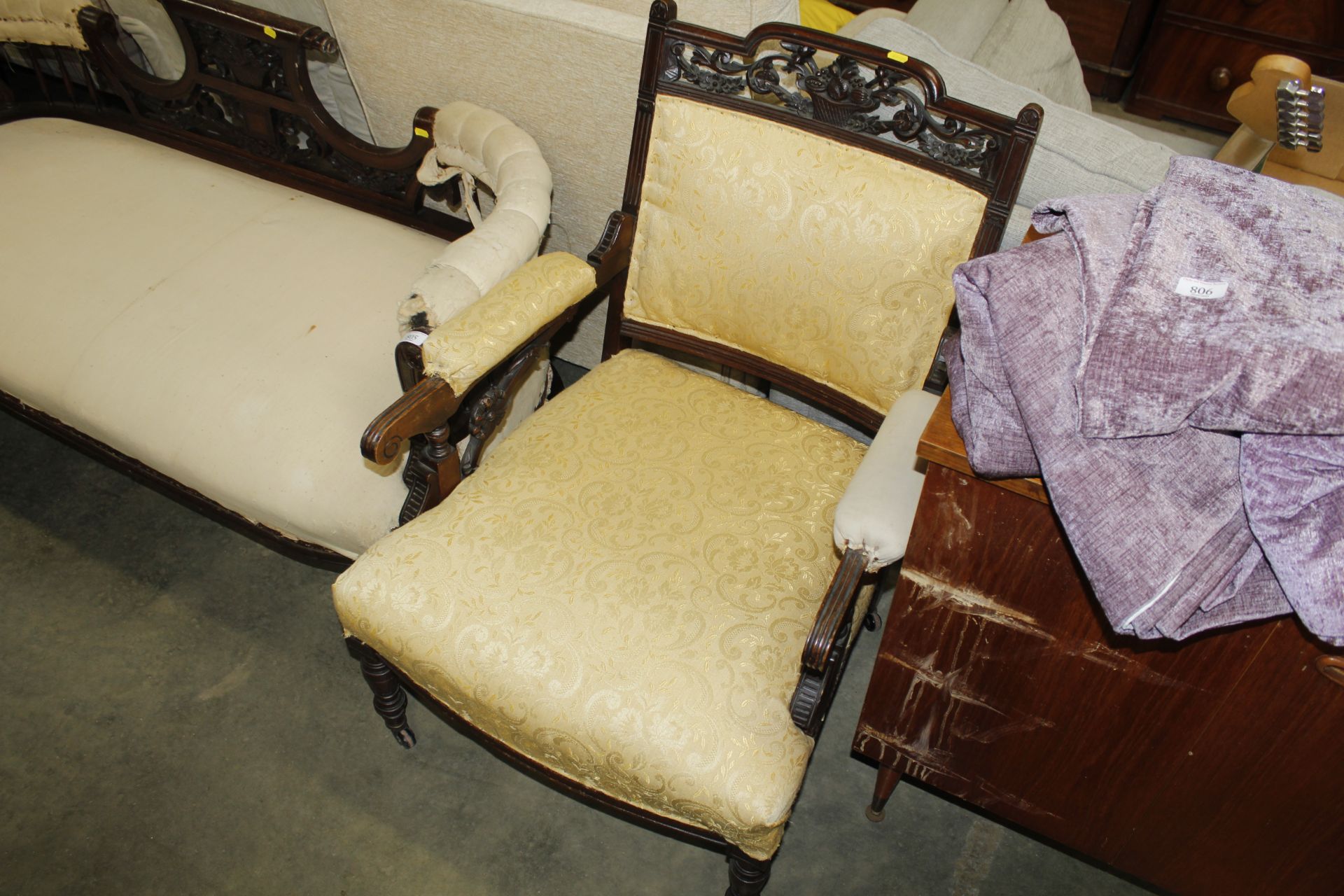 An Edwardian carved mahogany settee and two armcha - Image 2 of 4