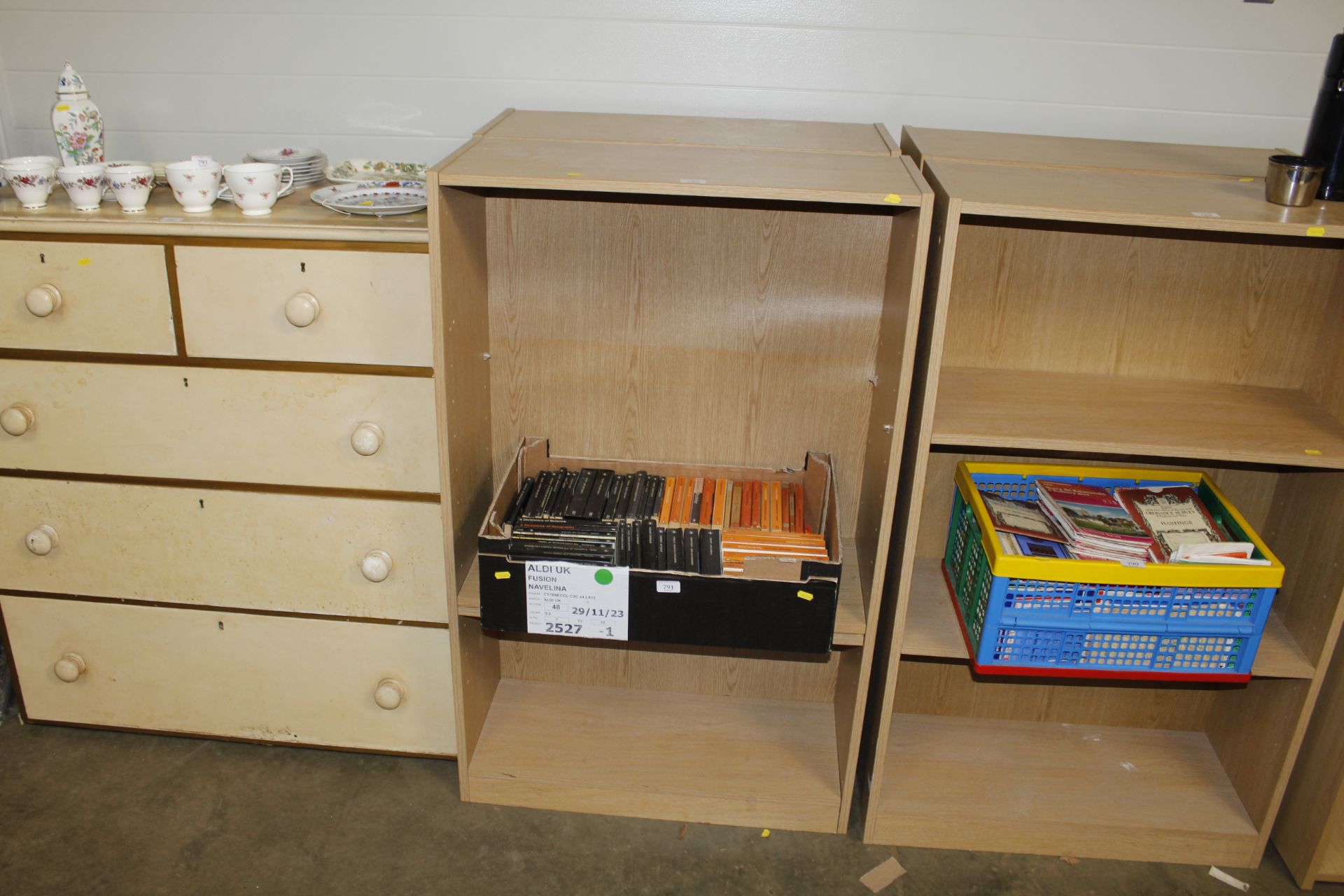 Two wood effect storage shelves