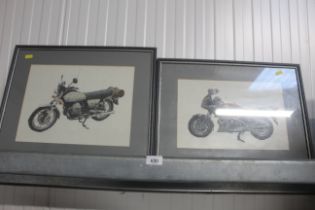 Two wool work studies of motorcycles
