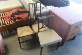 Two Edwardian chairs and a bar back chair