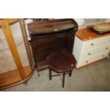 An oak open fronted bookcase and a mahogany side t