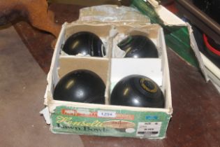 A set of four Hemselite standard grip bowling wood